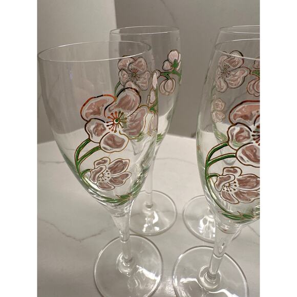 Perrier Jouet Champagne Flutes glasses set of 4 Belle Epoque Pink Gold Flowers - Picture 3 of 7
